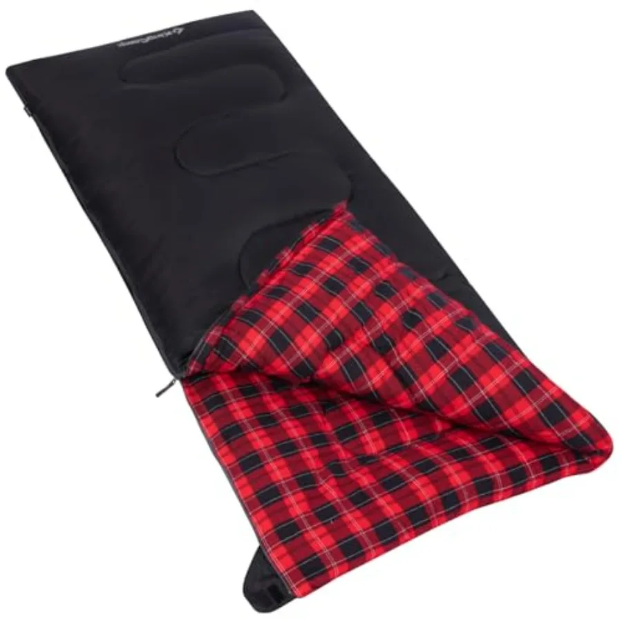 

Outdoor camping sleeping bag for adults: flannel-lined, XL big and tall size, warm and cold-weather ready, waterproof, includes