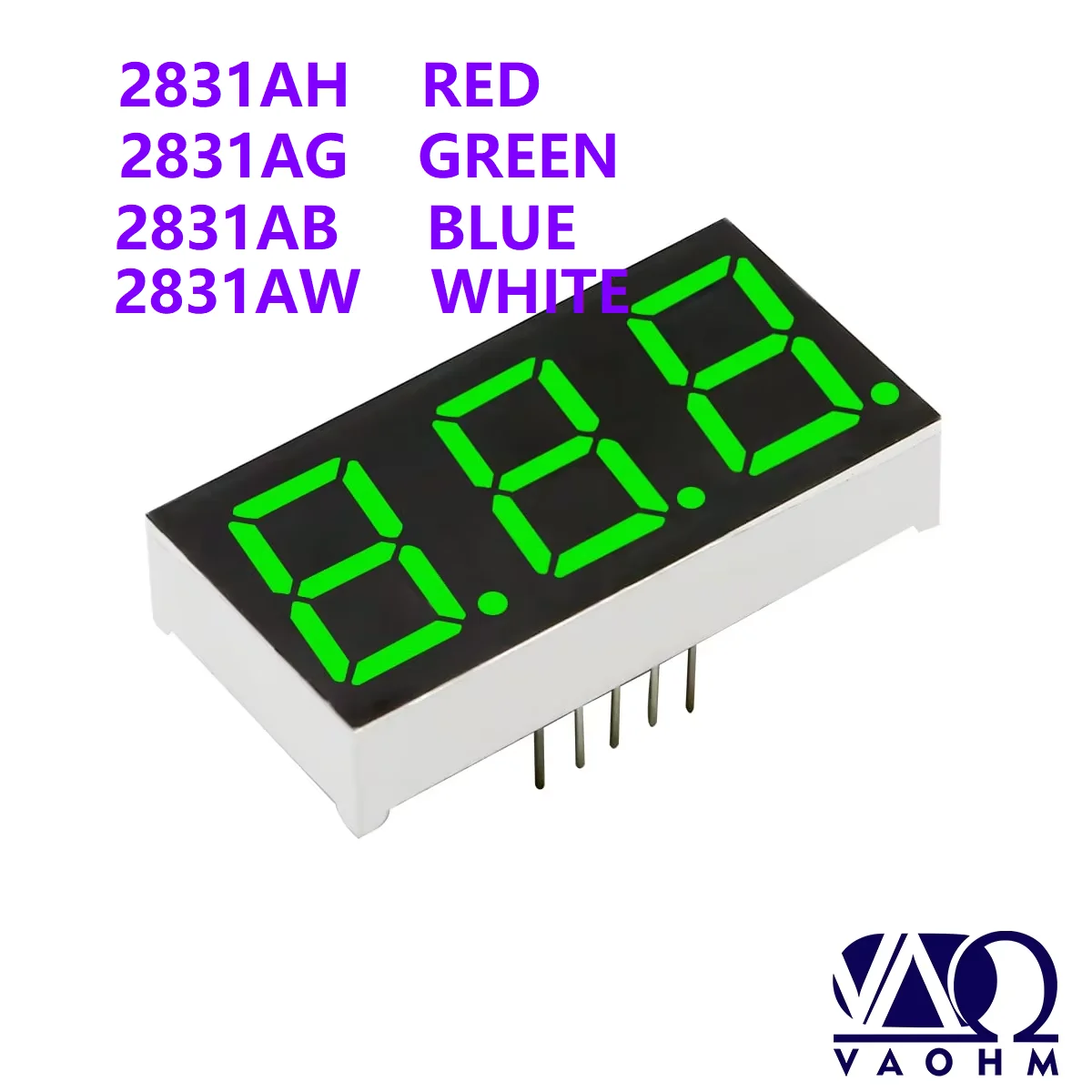 

30 шт. 2831AH 2831AB 2831AG 2831AW 0,28-дюймовый семисегментный светодиодный дисплей с общим катодом, трехразрядный, красный, синий, зеленый, белый