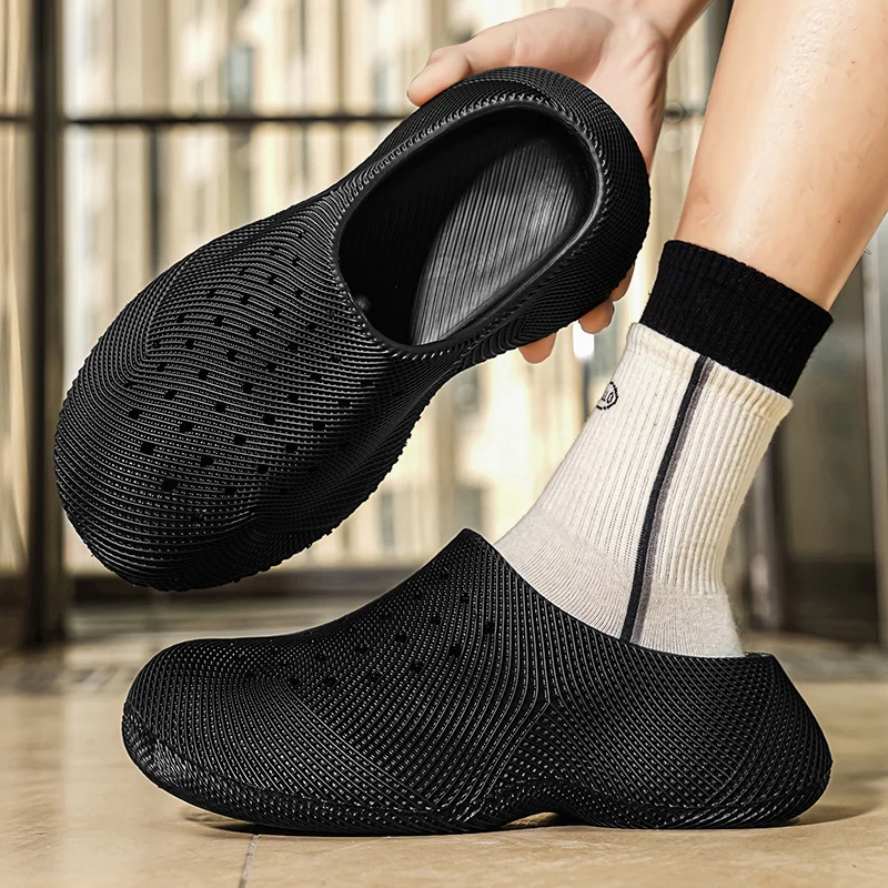 Summer New Thick-Soled Height-Increasing Clog Shoes Unisex Breathable 3D Texture Design Mule Shoes EVA Beach Shoes