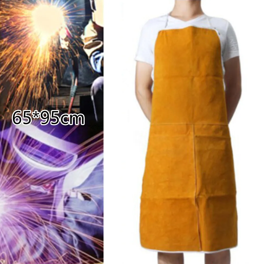 Leather Welding Apron Protection 65x95cm Adjustable Blacksmith Carpenters Clothes Bib Cowhide Welders Yellow Welding Apron