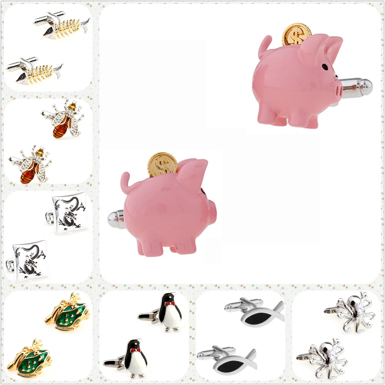 Animal Cufflinks 27 Designs Men Cuff Links Horse Kangaroo Frog Penguin Pig Octopus Elephant Dog Bee Deer Fish Camel Beetle Gecko