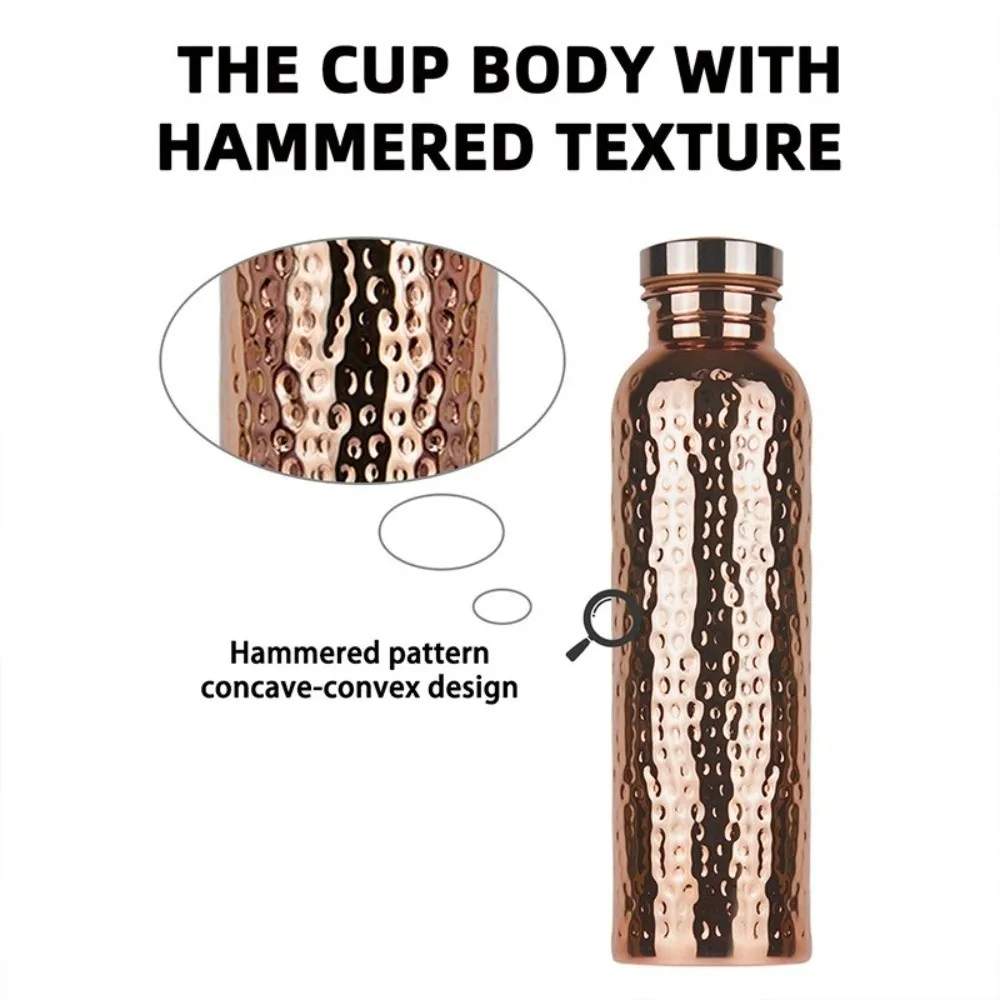 800ML Copper Water Bottle​ Anti-Slip Silicone Base​ ​One-Click Open Lid​ ​Hammer Pattern Bottle​ ​Thermal Insulation