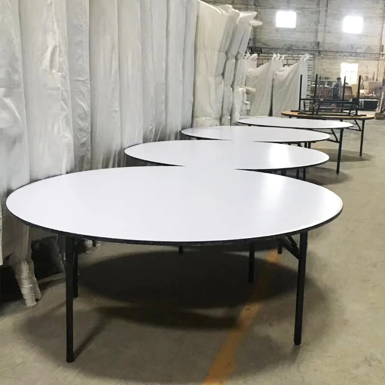 Factory hotel large round table PVC metal folding foot stall conference hall training banquet table with glass turntable