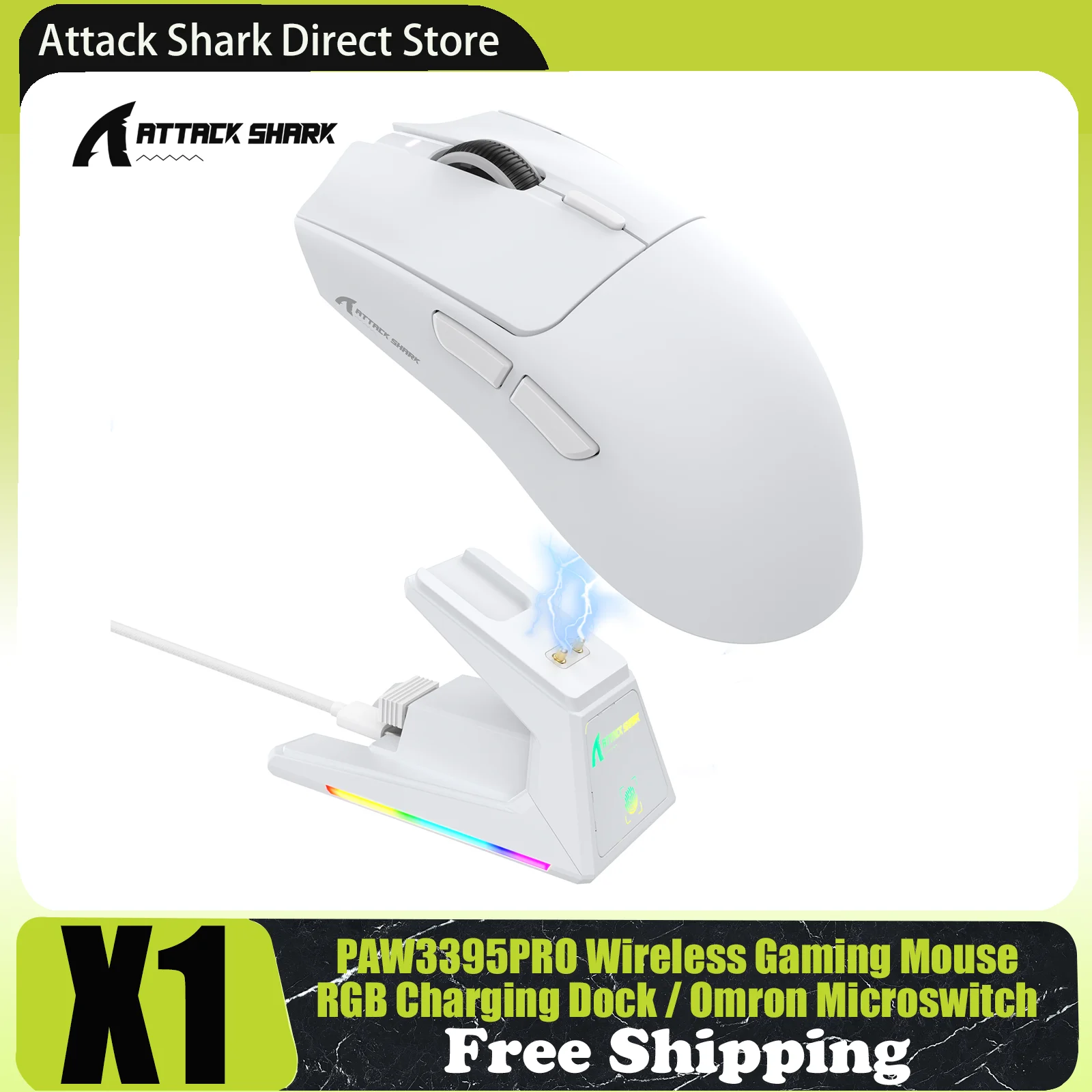 Беспроводная игровая мышь ATTACK SHARK X1 с магнитной зарядной док-станцией, датчиком PAW3395PRO, 40000 точек на дюйм, BT/2,4G/проводная, микропереключатель Omron Беспроводная игровая мышь ATTACK SHARK X1 с магнитной зарядной док-станцией, датчиком PAW3395PRO, 40000 точек на дюйм, BT/2,4G/проводная, микропереключатель Omron