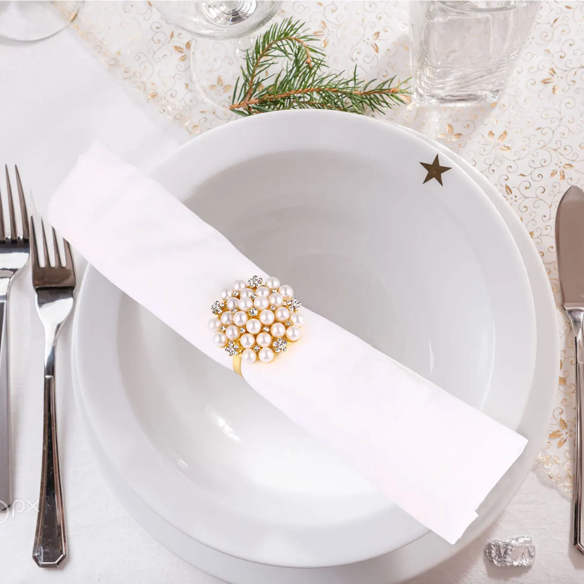 

Silver Plating Napkin Rings Pearl Design Firm Reusable Elegant Wedding Bulk Napkin Buckle Holder