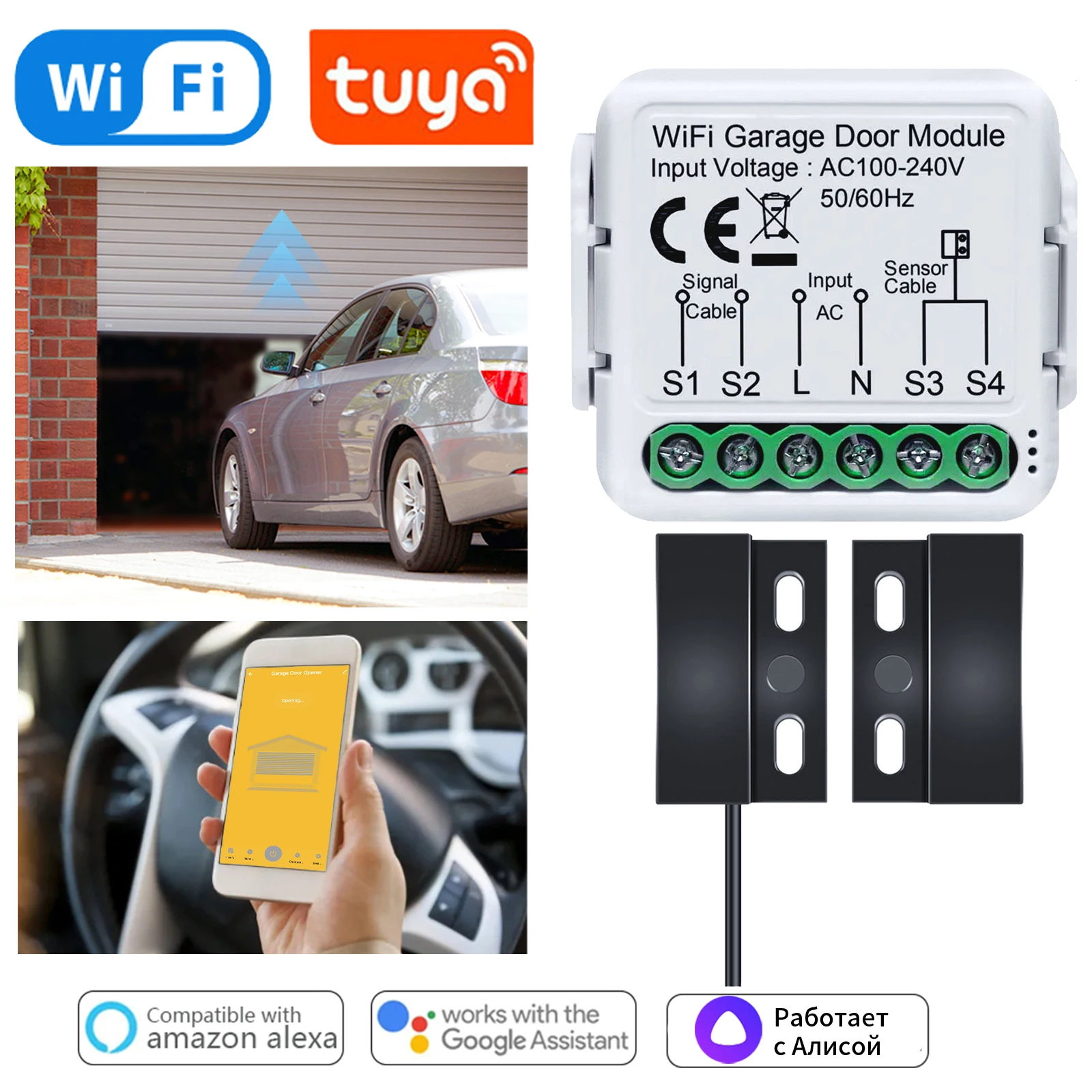 

Smart WiFi Garage Door Opener Controller 100V-240V Tuya App/Voice Remote Control Smart Switch Work With Alexa Google Home Alice