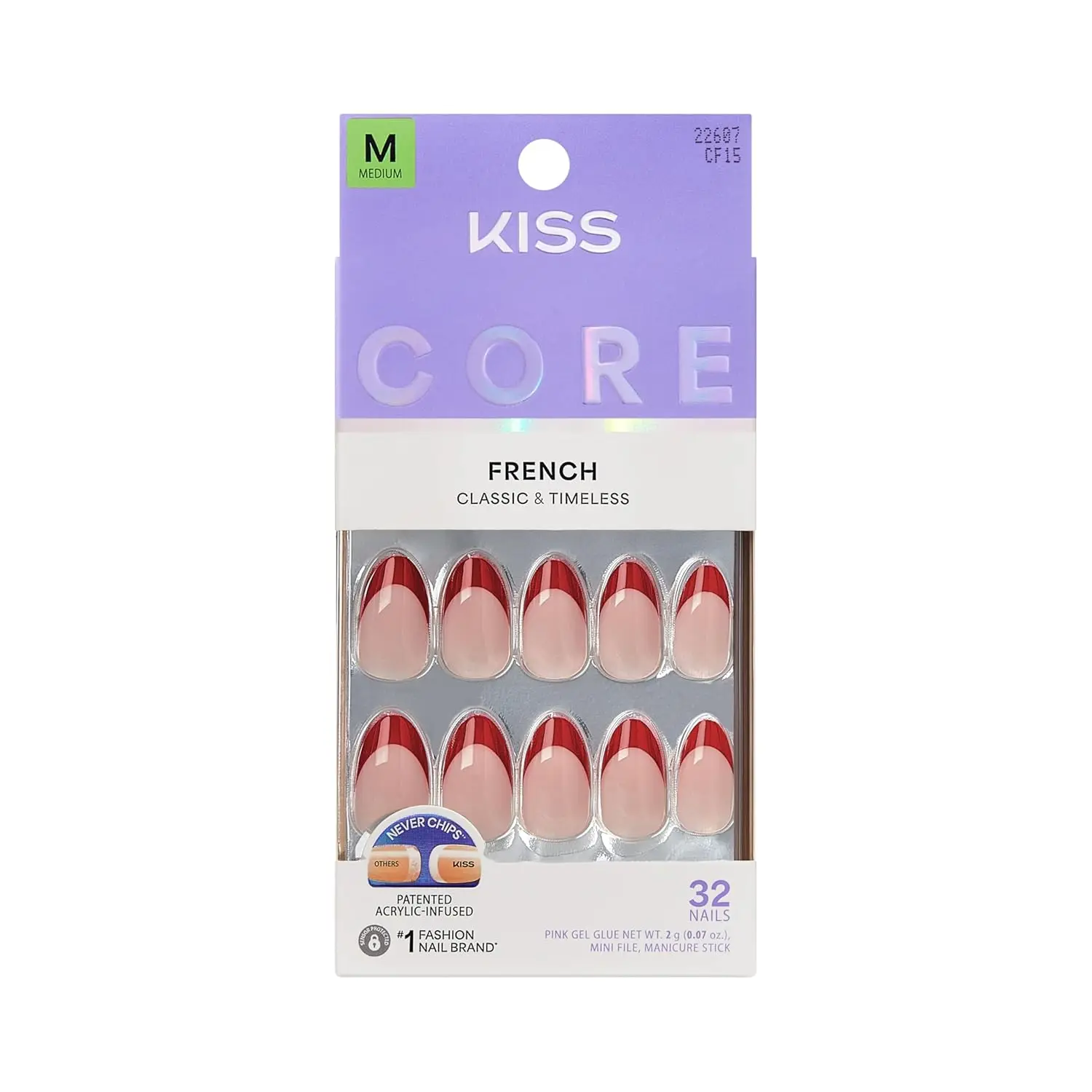 

Press On Nails Set with Glue - Almond Shape Red Medium 32 Pcs for DIY Manicure