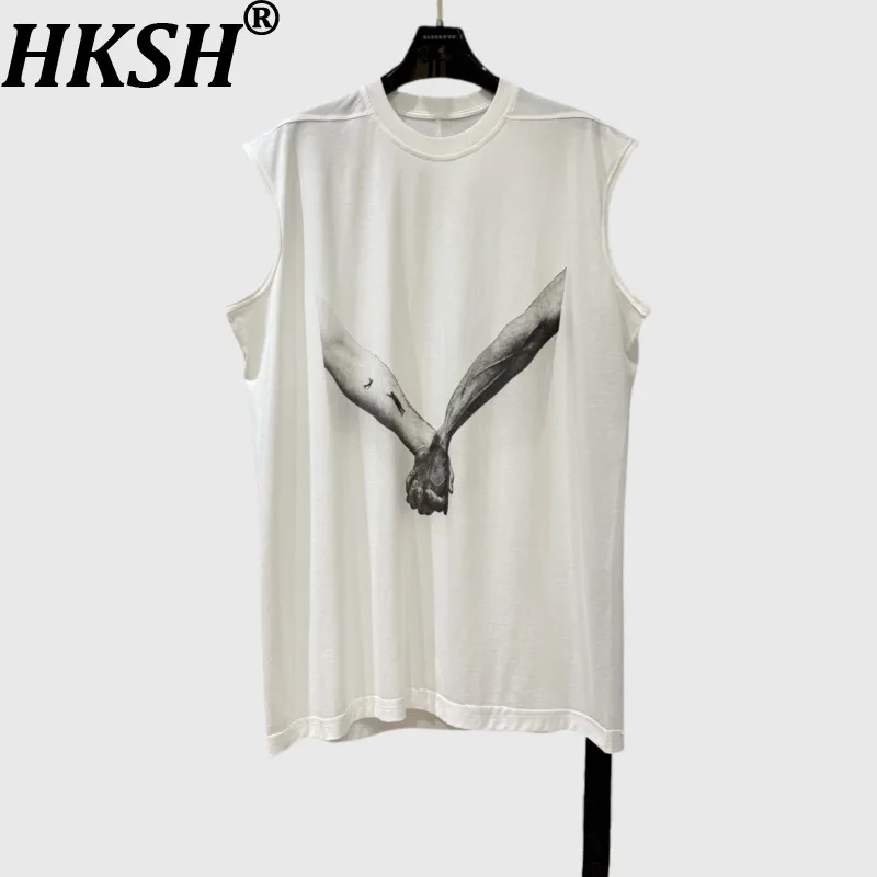 

HKSH Летний новый мужской свободный жилет с принтом на руку и ремешком в стиле панк, модные универсальные топы на бретелях, шикарный жилет HK10924