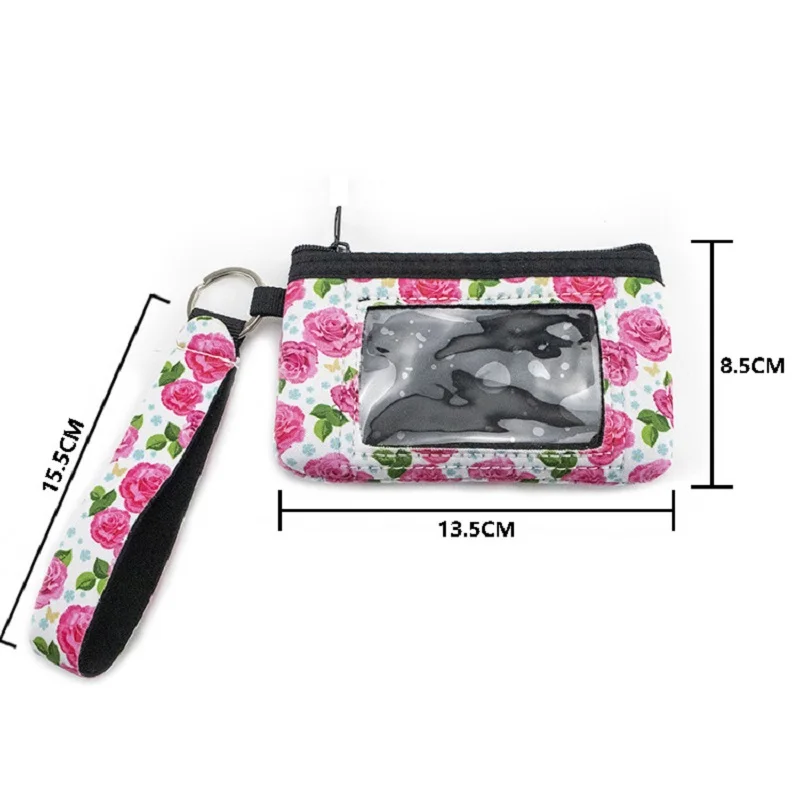 New Neoprene Mini Wristlet Wallet / Credit Card Id Holder With Lanyard Multifunctional Storage Bag Pvc Zipper Coin Purse