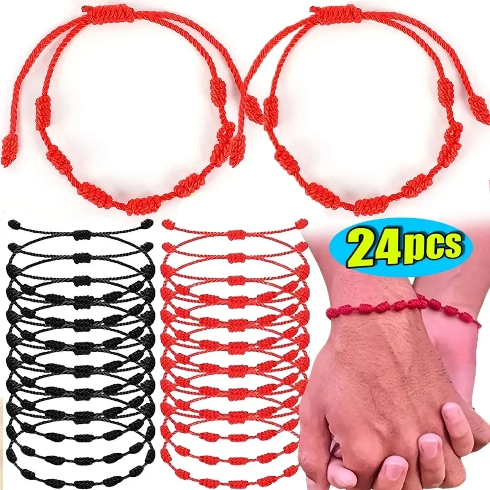 12/24-piece set, seven-section woven lucky bracelet, Peruvian knot, adjustable bracelet for couples