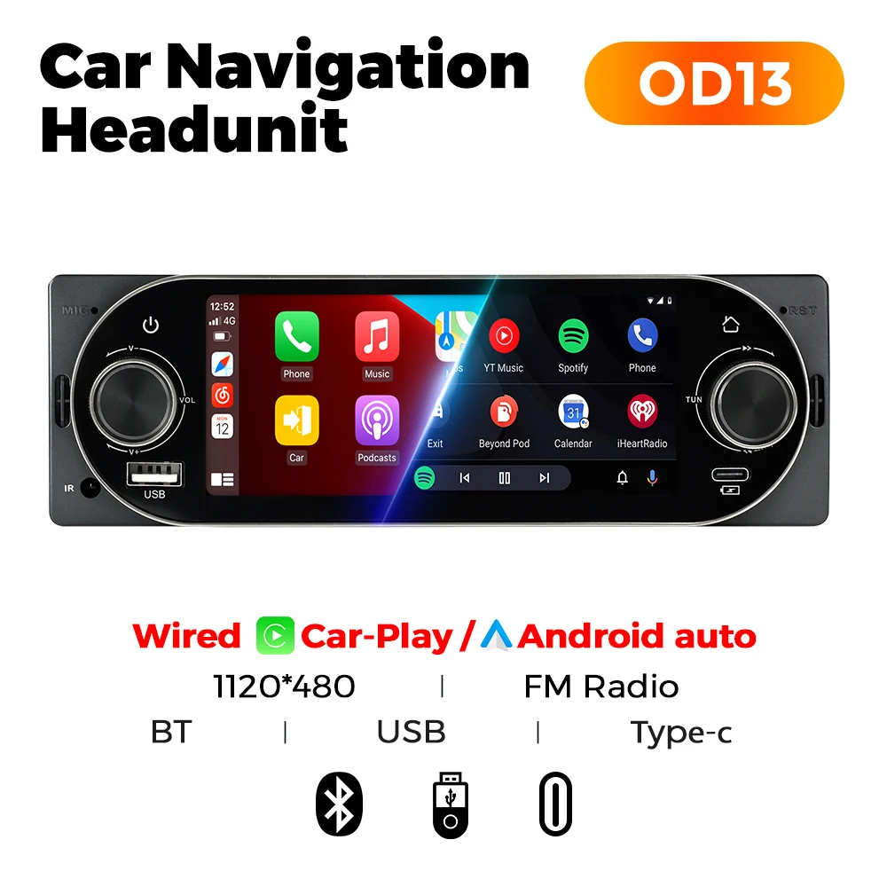 MEKEDE 6.86 Inch 1Din Carplay Android Auto Autoradio Multimedia Video MP5 Speler Met BT FM Stereo USB Type-C Plug Autoradio