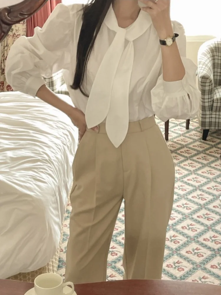 

Ele White irt Женский модный топ Sa High-Ne с длинными рукавами в Корейском стиле Sle Premium Feel Ladylike Design