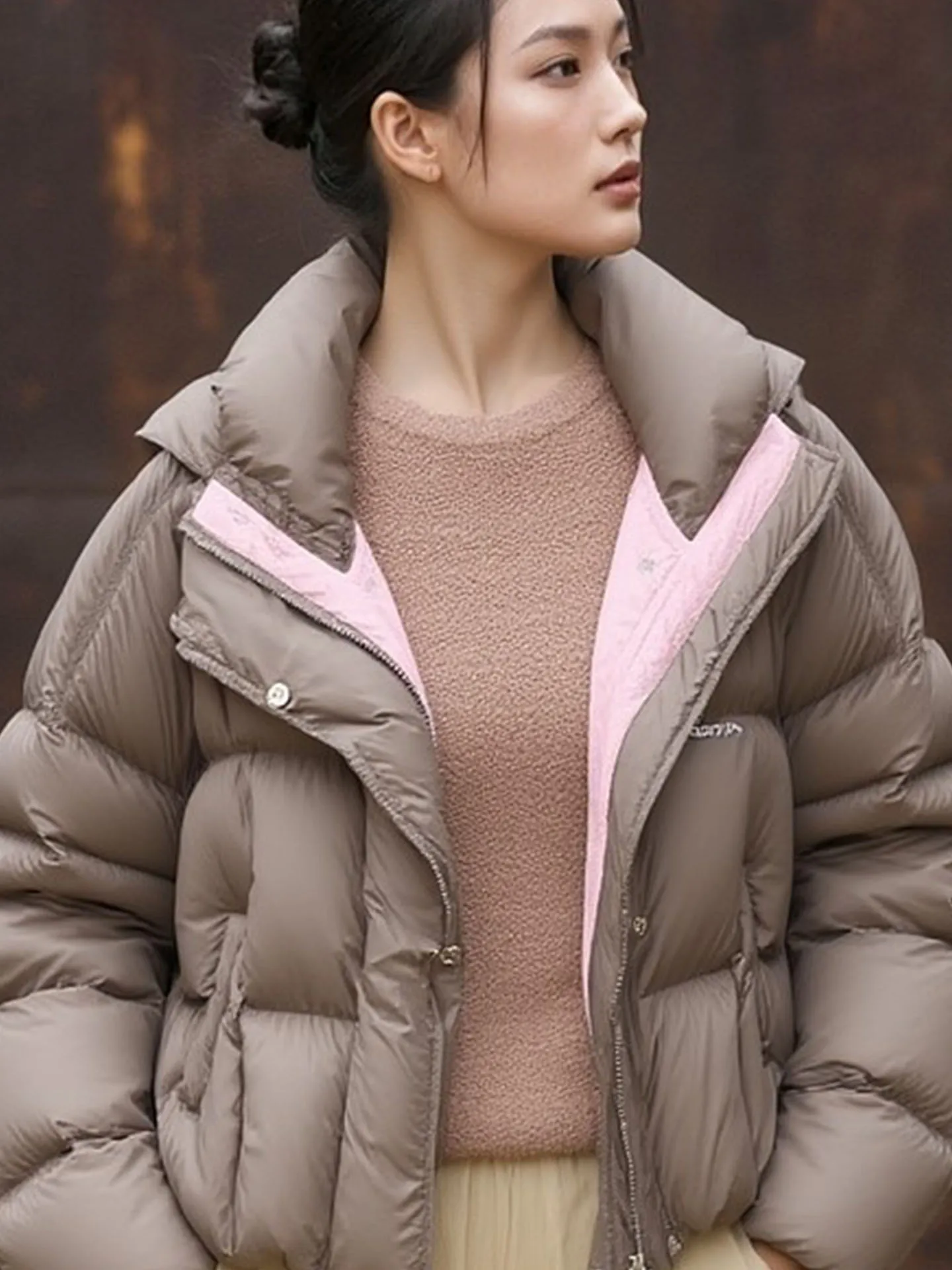 Sli ort Puffer Jaet Abrigo de invierno de burbujas de color caqui para mujer Ropa de abrigo para ir al trabajo Sle Versión coreana Ajuste regular