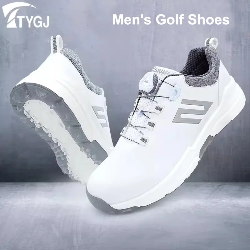 TTYGJ Golf Shoes Men\'s Casual Sports Shoes Comfortable Non-slip Waterproof Rotary Button Laces Without Spikes