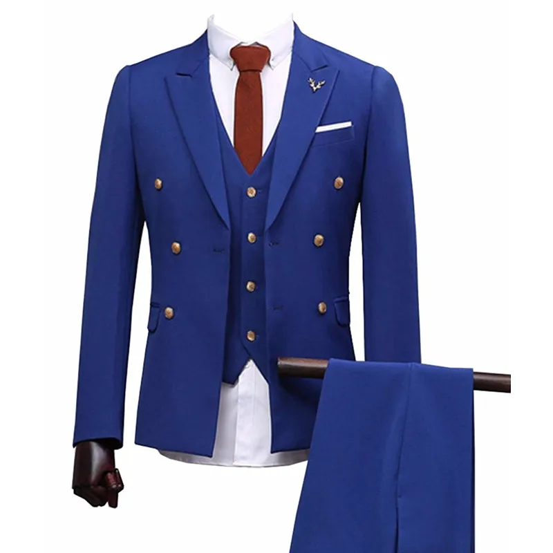 

Royal Blue Gentle-Mens Bridegroom Suit 3 Pieces Terno Masculino Slim Fit Custom Formal Wedding Suits (Jacket+Pants+Vest)