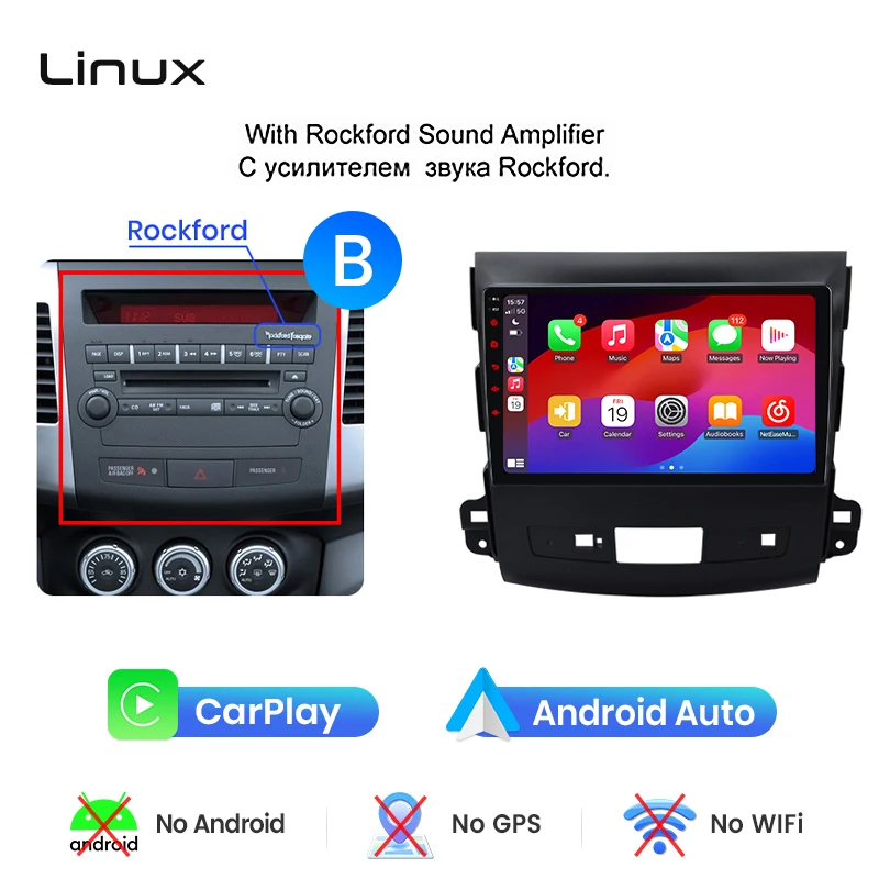 Junsun draadloze CarPlay Android Auto autoradio voor Mitsubishi Outlander Mk2 / Citroen C-Crosser 2005-2012 met ingebouwde koelventilator, Android GPS navigatie, multimediaspeler, WiFi, DSP, RDS, BT,