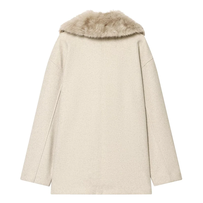 Mulheres jaqueta de lã 2025 outono inverno gola de pele manga longa casaco feminino cinto solto feminino casual outerwear retro senhora topos