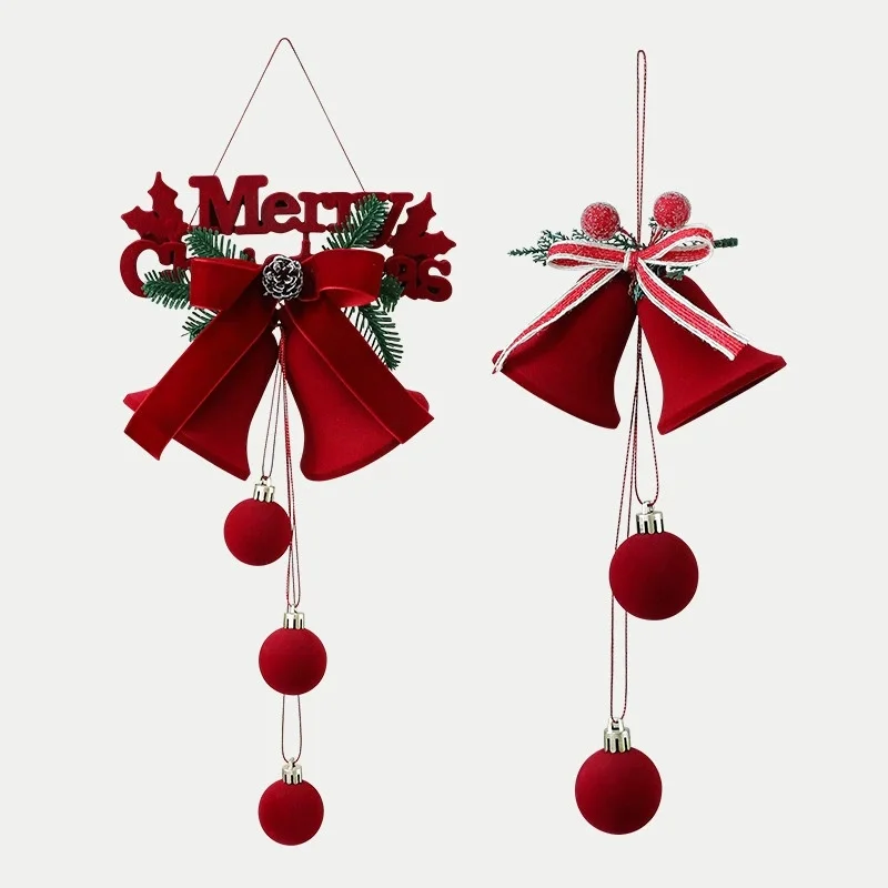 

Velvet Christmas Ball Hanging Ornaments Red Bells Pendants Merry Christmas Decorations for Home 2026 New Year Party Supplies