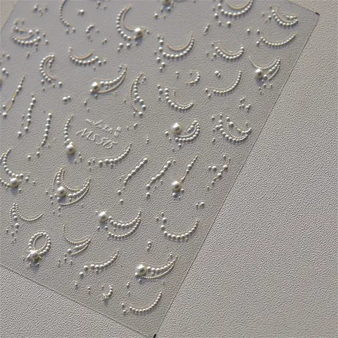 Pegatinas de perlas blancas para decoración de uñas, calcomanías de onda de encaje 5D, elegantes y exquisitas, deslizador de transferencia autoadhesiva DIY, 1 piezas