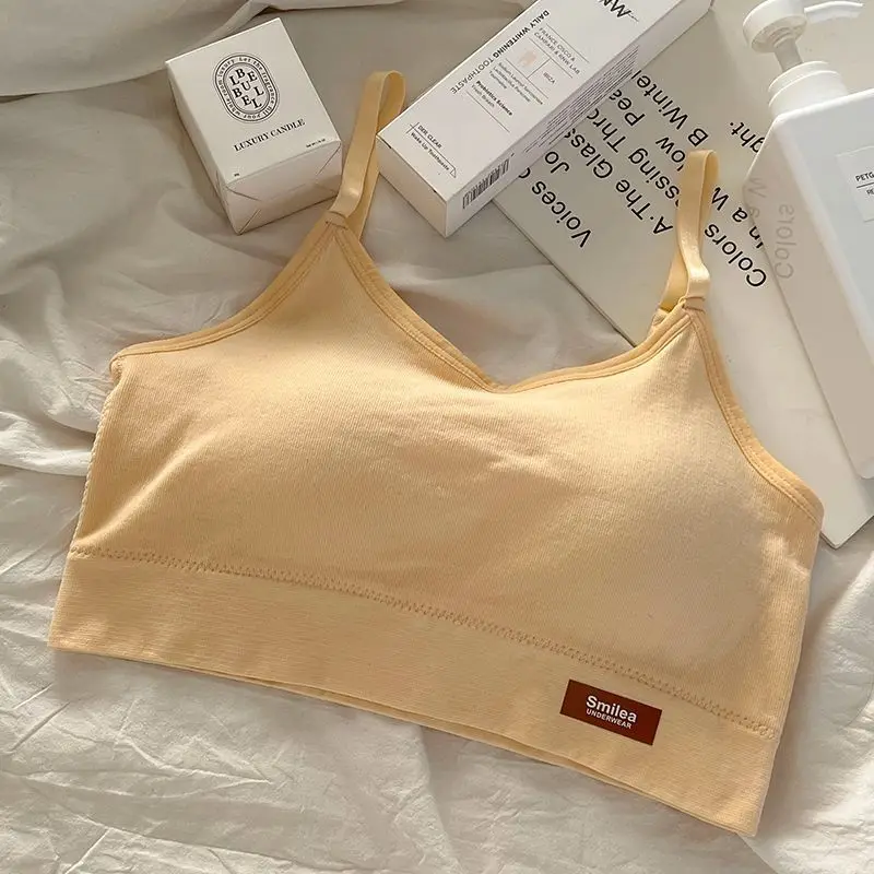 Teen Girls Sports Bra Shock Absorption Beautiful Backless Small Strap Anti-Bulge Seamless Fixed Breast Pad Student No Wire Bra