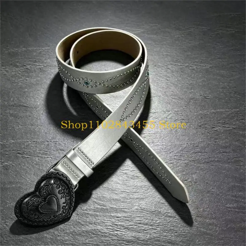 49MC Heart Closure Statement Belt with Scrolling Metal Patterns, Sparkling Accents, and Adjustable Pin Fastening for Skirts