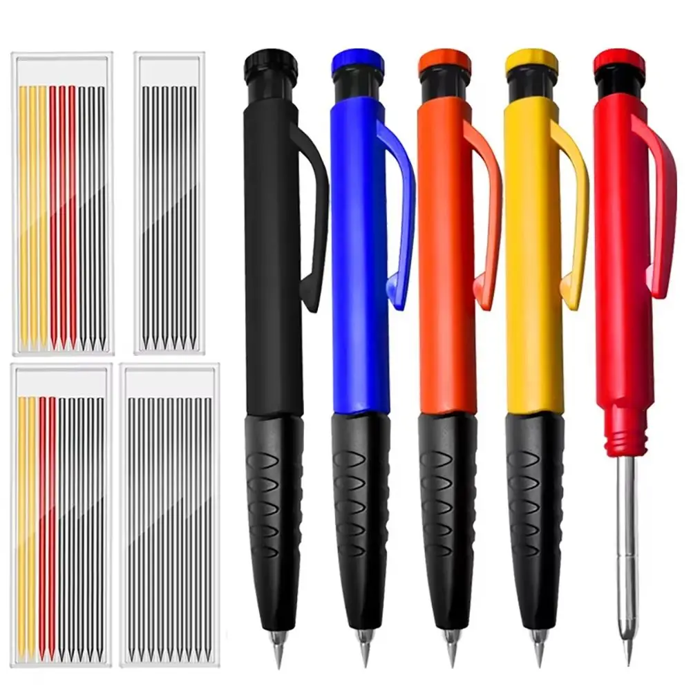 

1Set 2.8mm Woodworking Pencil Deep Hole Marking Built-in Sharpener Solid Carpenter Pencil Long Head Metal
