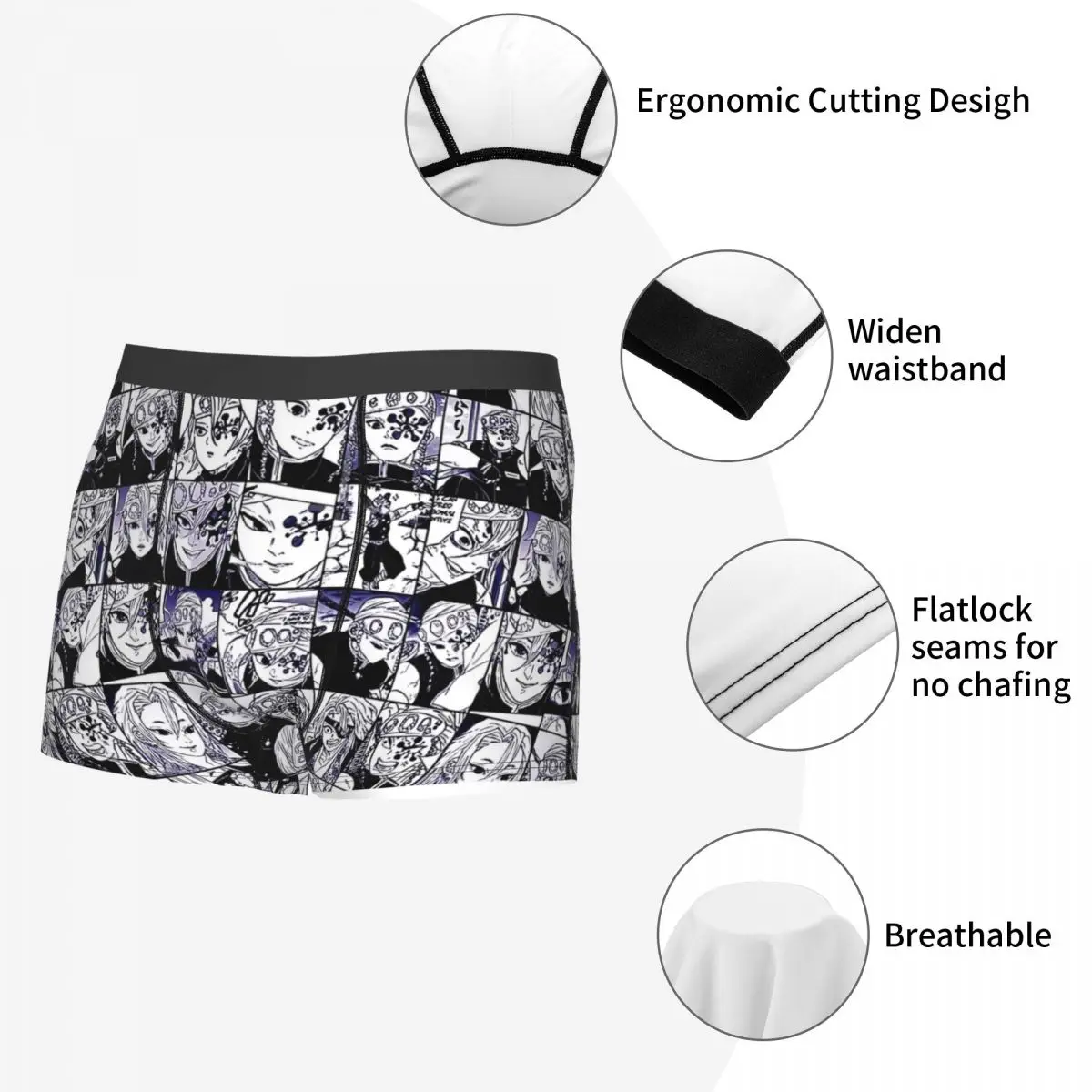 Kimetsu No Yaiba,Tengen Uzui, calzoncillos transpirables, ropa interior masculina, calzoncillos cortos con estampado