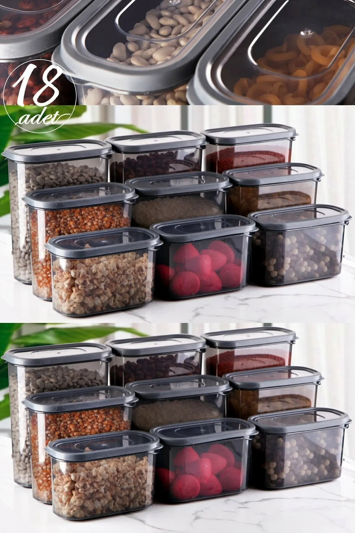 Set of 18 Rectangular Storage Containers ( (2lt)2000 ml - (1.5LT)1500 ml - (1LT) 1000 ml ) Long Life 2022 Trend Model