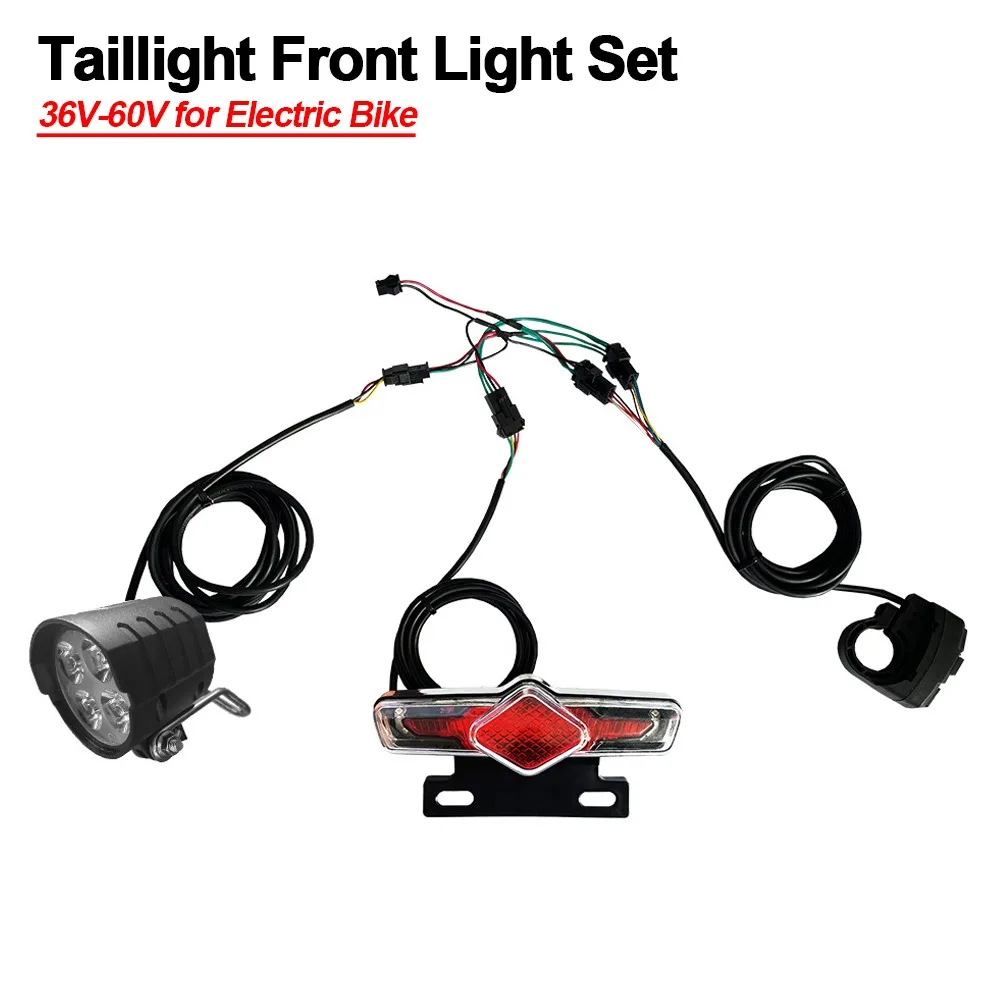 

Комплект передних фонарей для электронного велосипеда, 36 В-60 В, стояк для велосипеда, лампа с звуковым сигналом, переключатель фар, поворотный задний фонарь, аксессуары для электровелосипеда