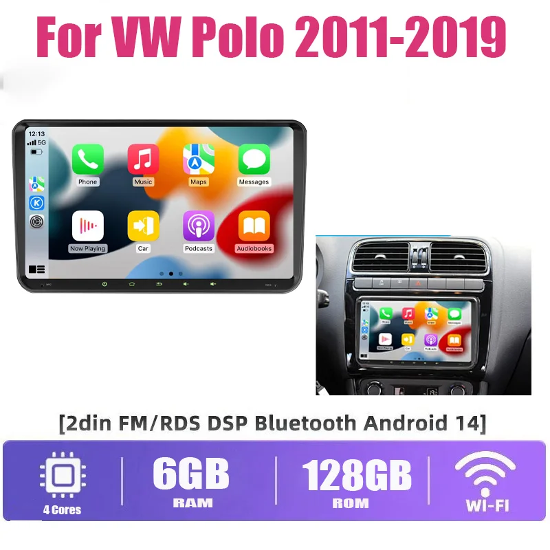 

9‘’ For VW Polo 2011-2019 Car Radio DSP Carplay Android Auto Stereo Multimedia Player Navigation GPS Headunit BT 2din 4+64GB