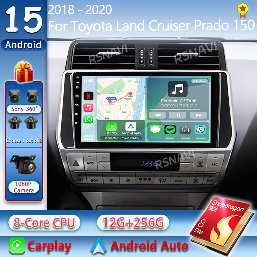 راديو سيارة أندرويد 15 لسيارة تويوتا لاند كروزر برادو 150 2018 - 2020 Carplay Auto GPS مشغل وسائط متعددة وحدة رأس الفيديو DSP ستيريو