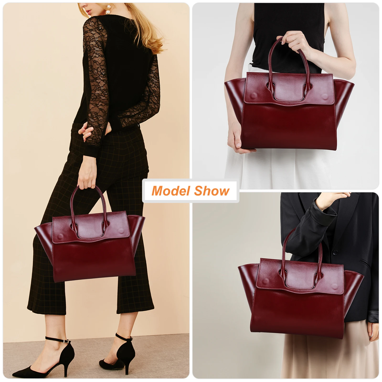 CONTACT'S حقائب عمل نسائية من الجلد الطبيعي حقيبة حمراء فاخرة مصممة للمكتب حقيبة كمبيوتر محمول مقاس 14.2 بوصة ماك بوك برو #3