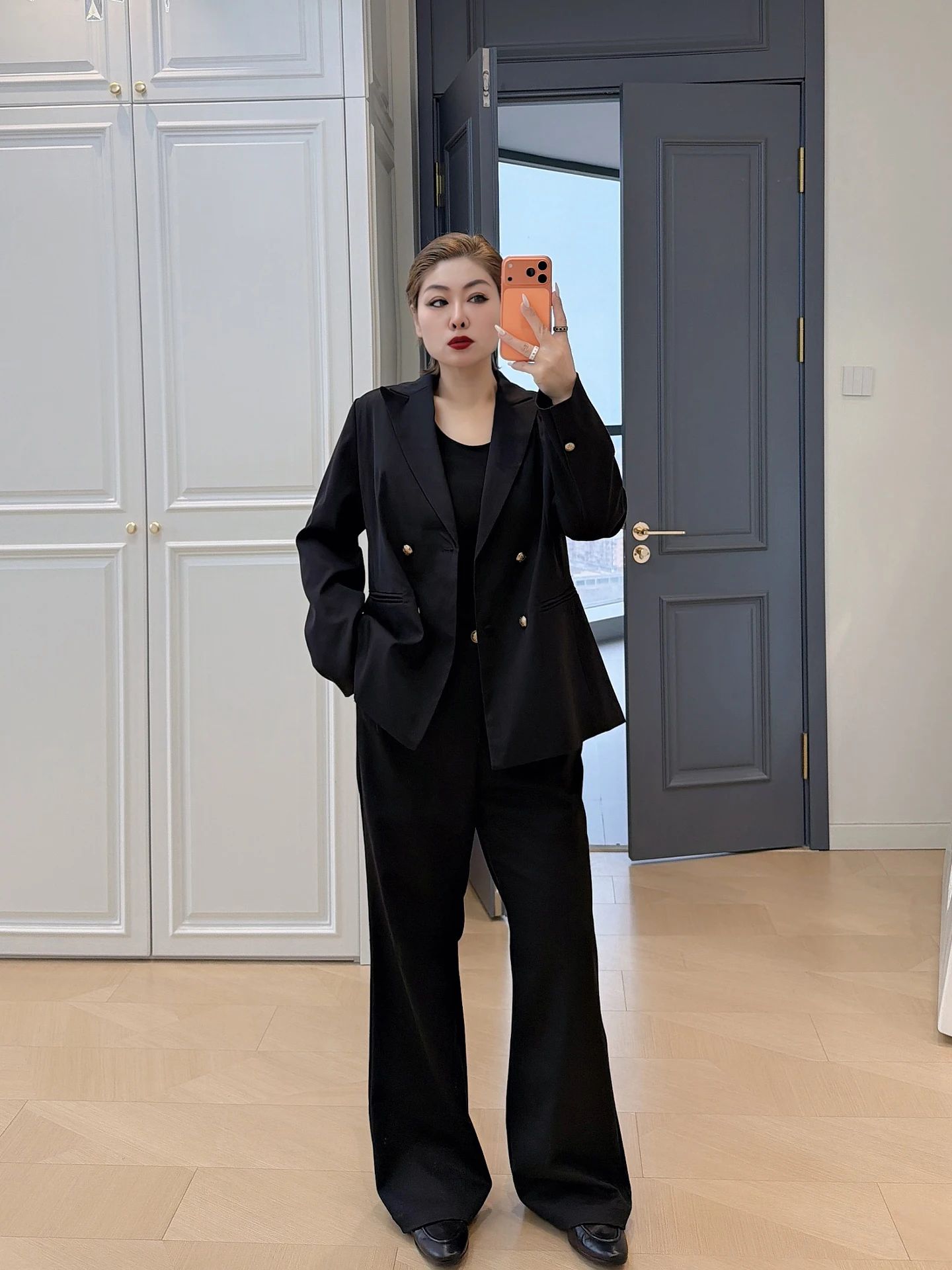 

Ele plus Size Suit Set Commute Friendly High Waist Flared Pants Long Sve Button up Korean Sle Faionable Two Piece Set