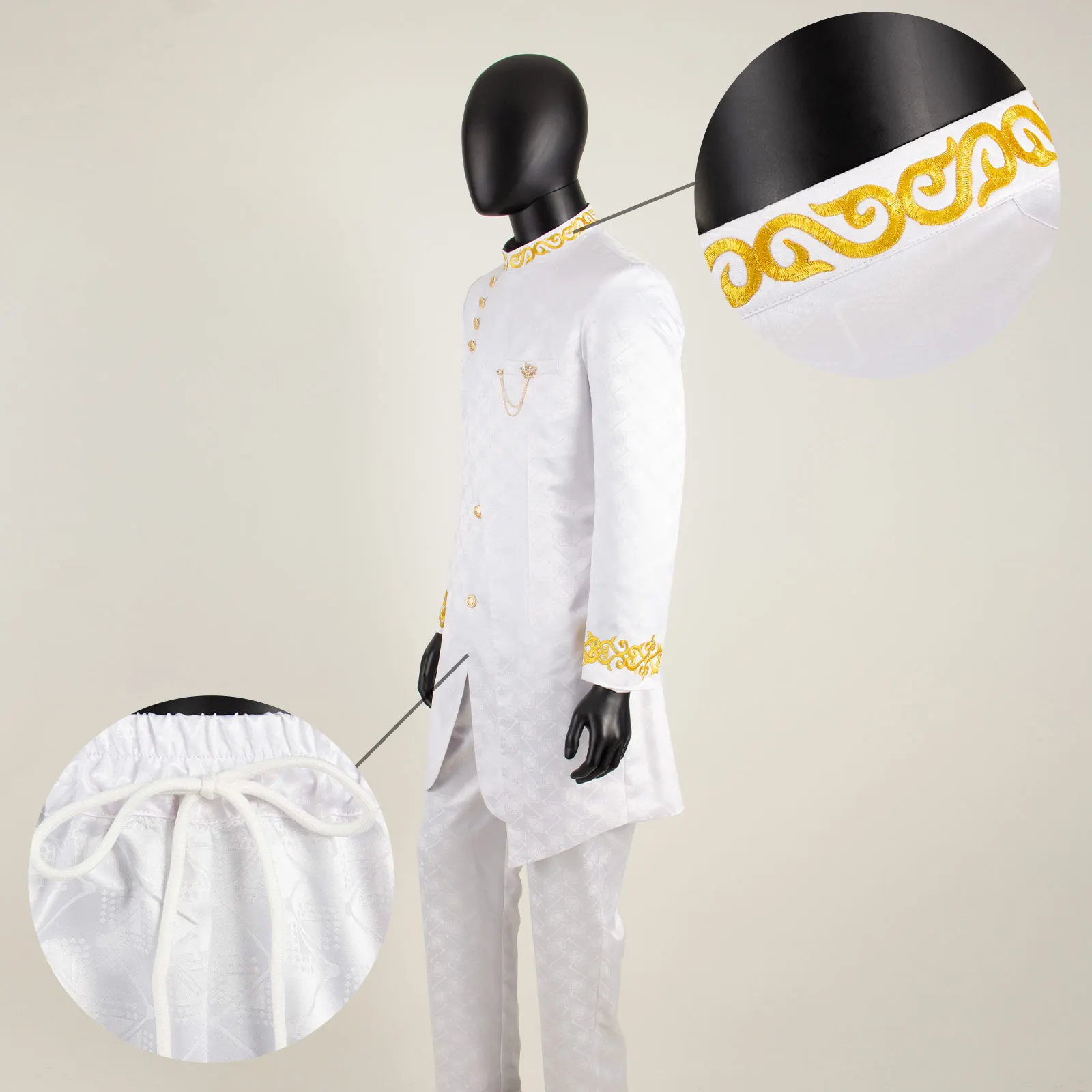 African Dashiki Suit for Men Long Embroidery Blazer Jacket and Pants 2 Piece Set Slim Fit Formal Outfits Wedding A2316017