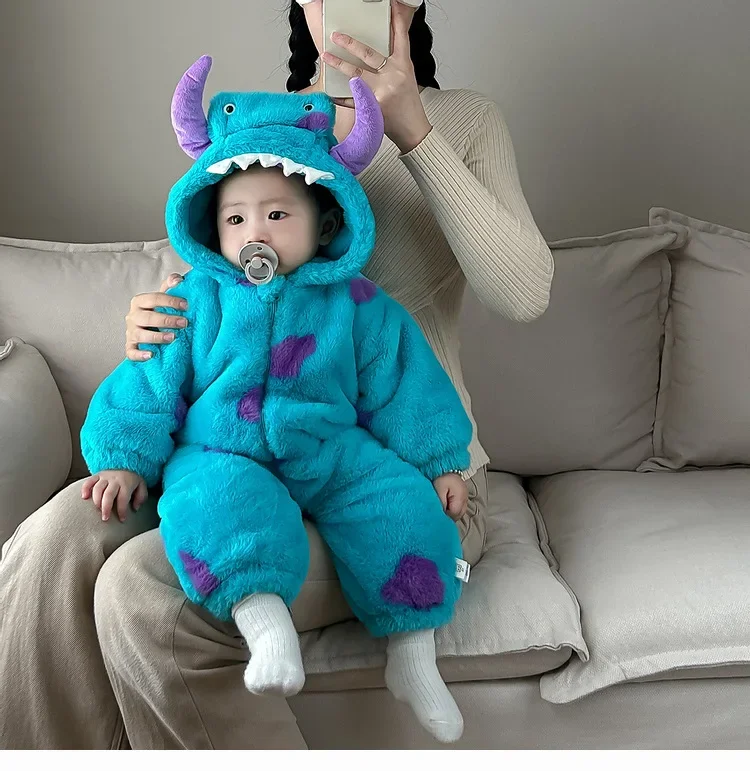 Tuta per bebè spessa peluche pagliaccetti in cotone caldo autunno e inverno vestiti per bambini Cute Little Monsters capispalla pagliaccetti con