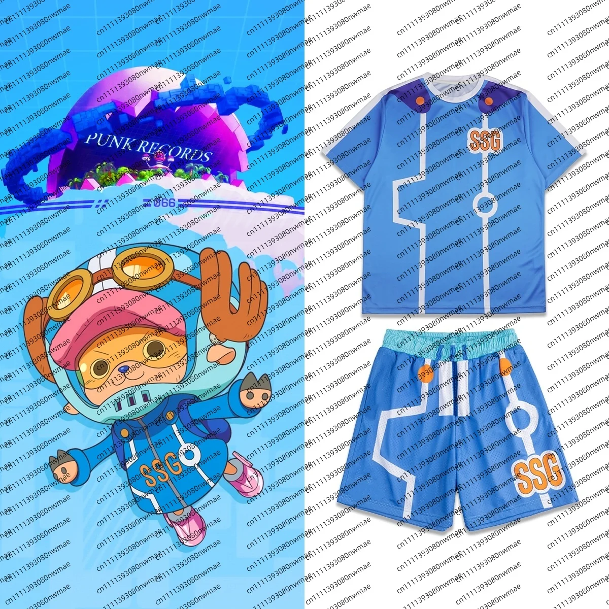 Latest Men' Casual Sports T-shirt Shorts Two-piece Set Anime One Piece Luffy Joba Children Role Playing Costume Fitness Exercise