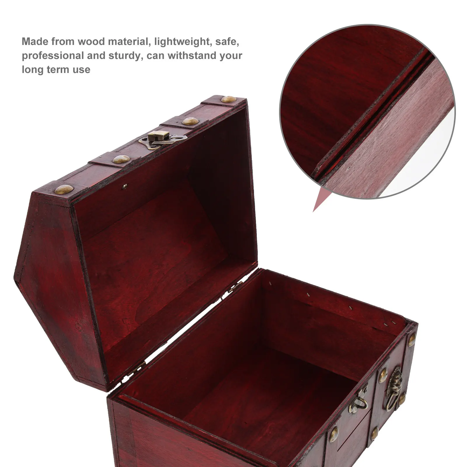 Wooden Storage Box Vintage Trinket Case Jewelry Organizer for Pendants Anklets Bracelets Kids Treasure Chest Decorative Display