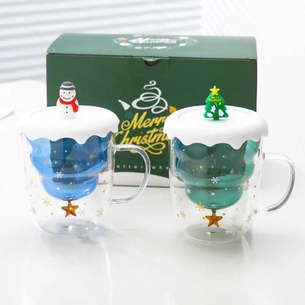 

Cute Christmas Themed Double Layer Glass Water Cup for Home Holiday Gift Use Perfect for Daily Drinking and Decorative Purposes