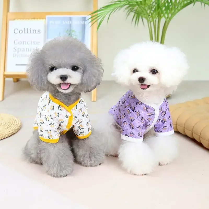 INS Pet Floral Cardigan Dog Clothing Autumn Floral Puppy Clothes Teddy Bichon Dog Cat T-shirt Cardigan Pet Clothes Dog Coat