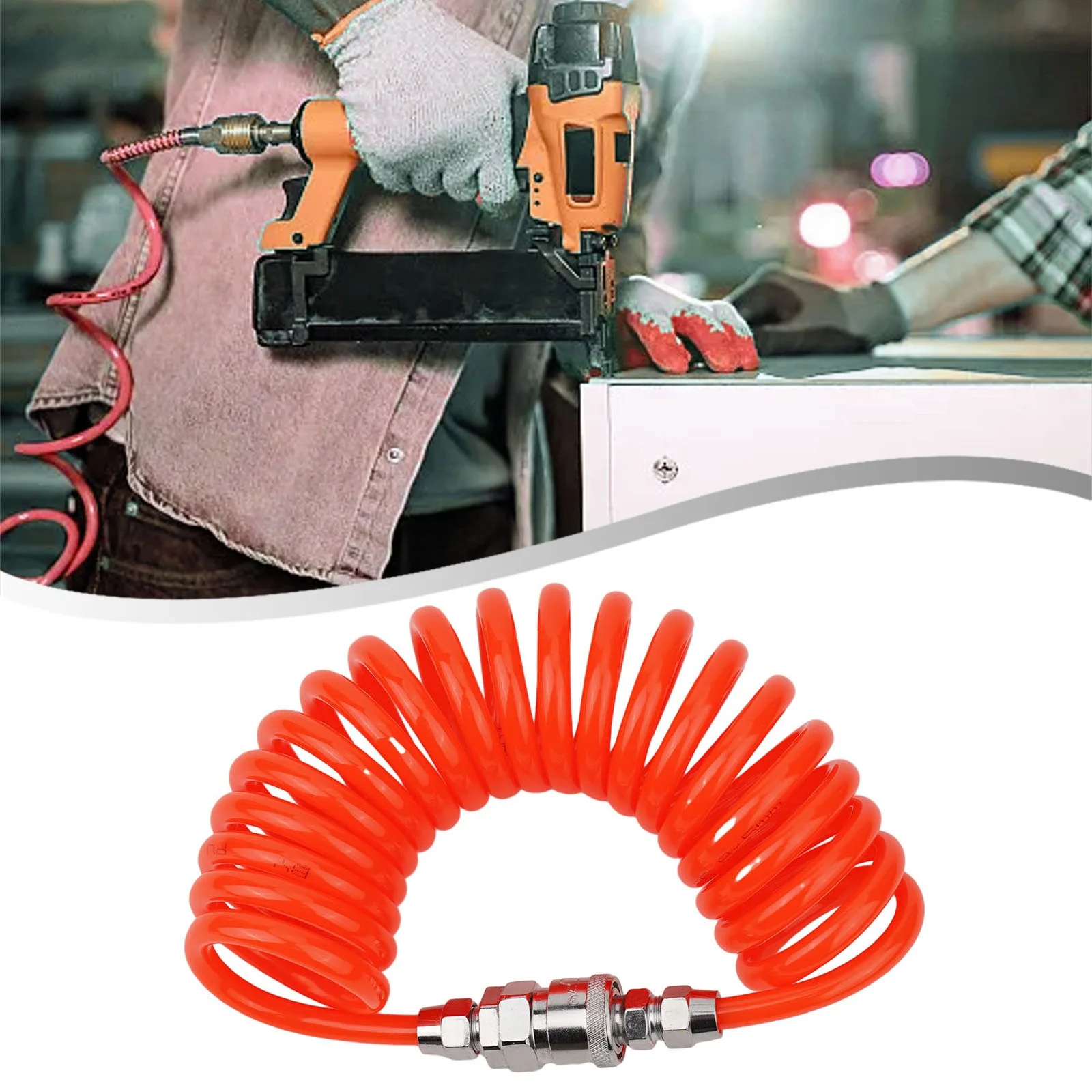 Length: 3 Meters/9.84ft 1 Piece PU Pneumatic Air Compressor Pump Hose With Connector Hardware Hand Tools