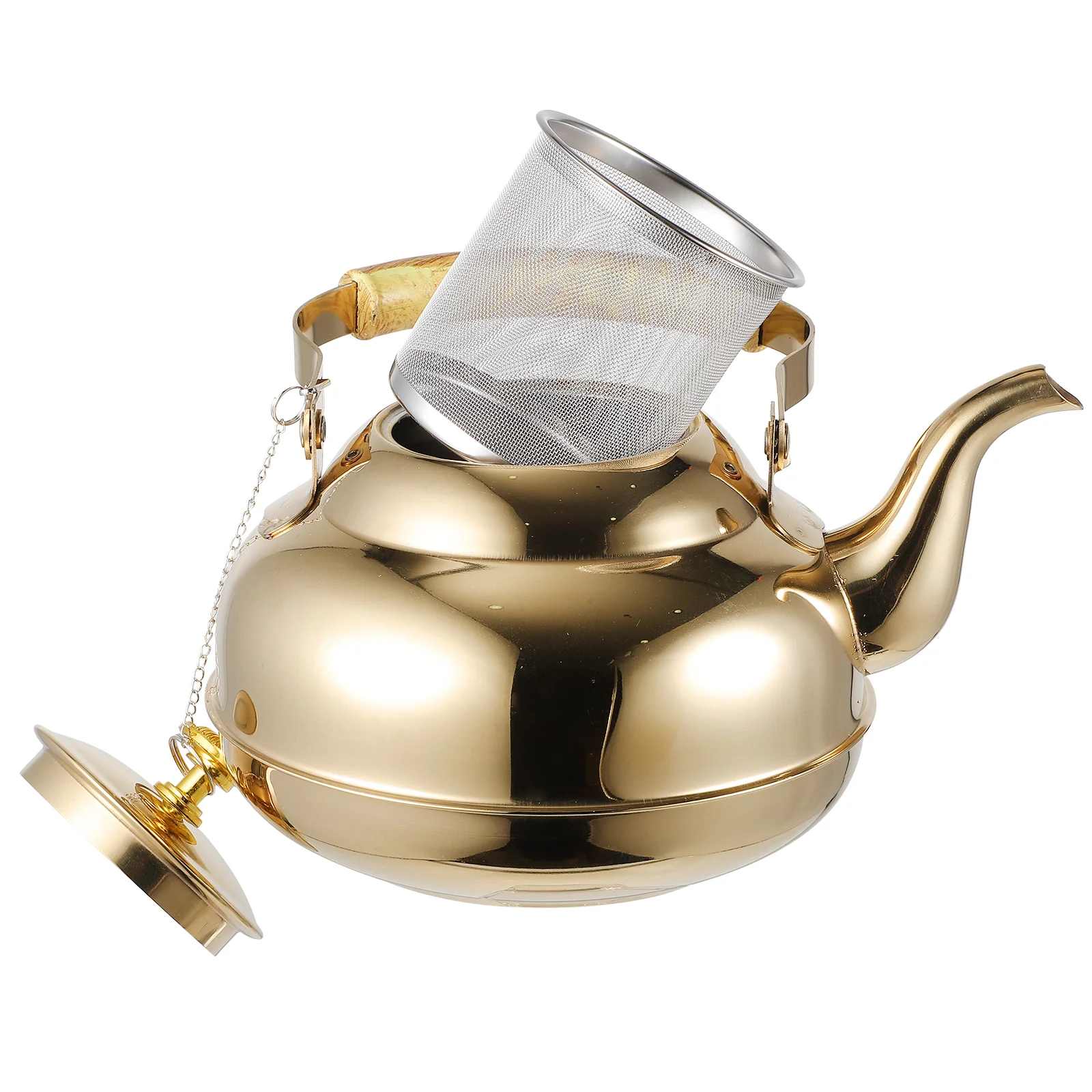 

Stainless Steel Teapot Metal Kettle Coffee Pitcher Portable Stove Desktop Decor Household