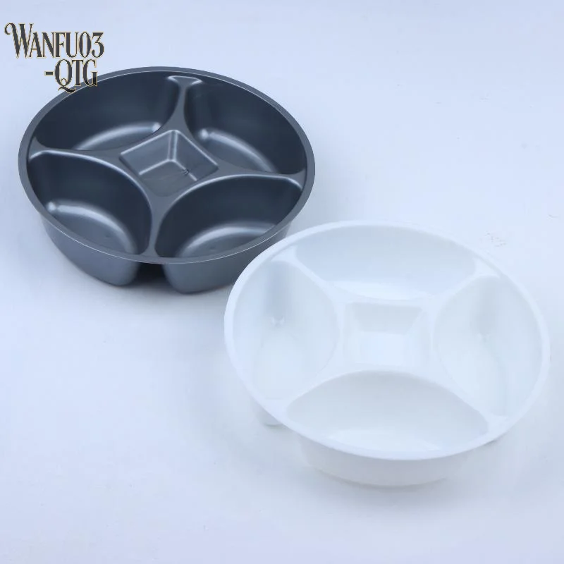 Hot Sale Round Plastic Divided Serving Tray,5-Compartment Stackable Prep Dish For Spices,Condiments,Snacks & Meal Prep