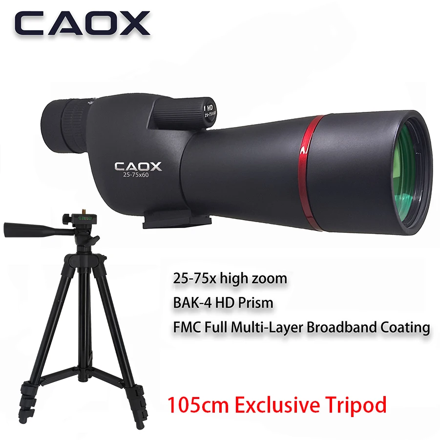 CAOX 25-75x60 Vogelbeobachtungs-Teleskop, Weitwinkel-Monokular mit Telefonadapter und Stativ für Camping und Vogelbeobachtung