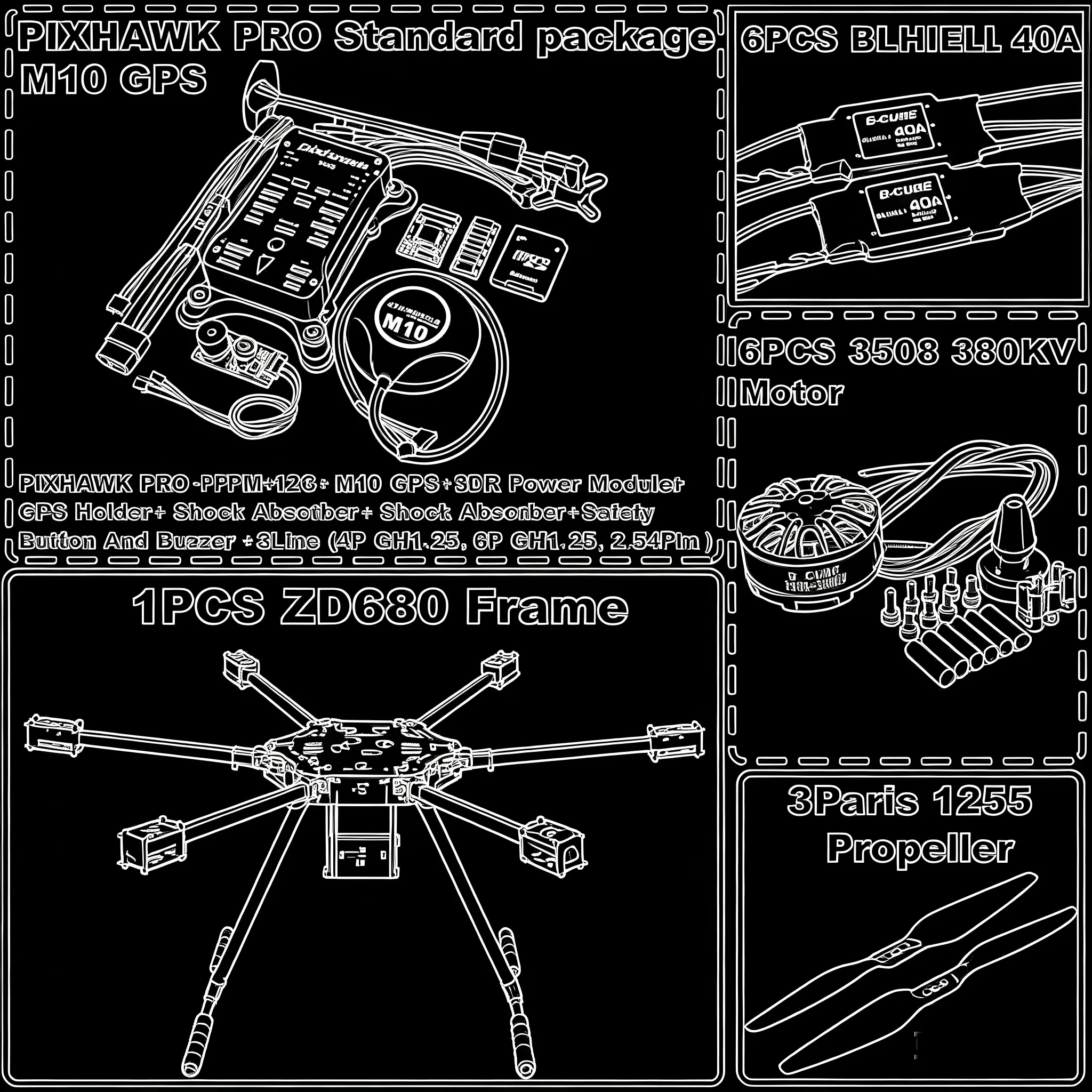 Angeltoy F680 Full Carbon Fiber Hexa-Rotor Foldable Arm Hexacopter Frame PRO M8N/M9N/M10 Kit with Unflodable Landing Gear