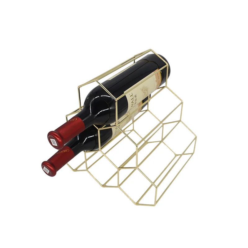 Modern Metal Honeycomb Wine Rack Bottle Storage Tabletop Hexagon 5 Bottle Wine Holder Display for Home Bar Decorations