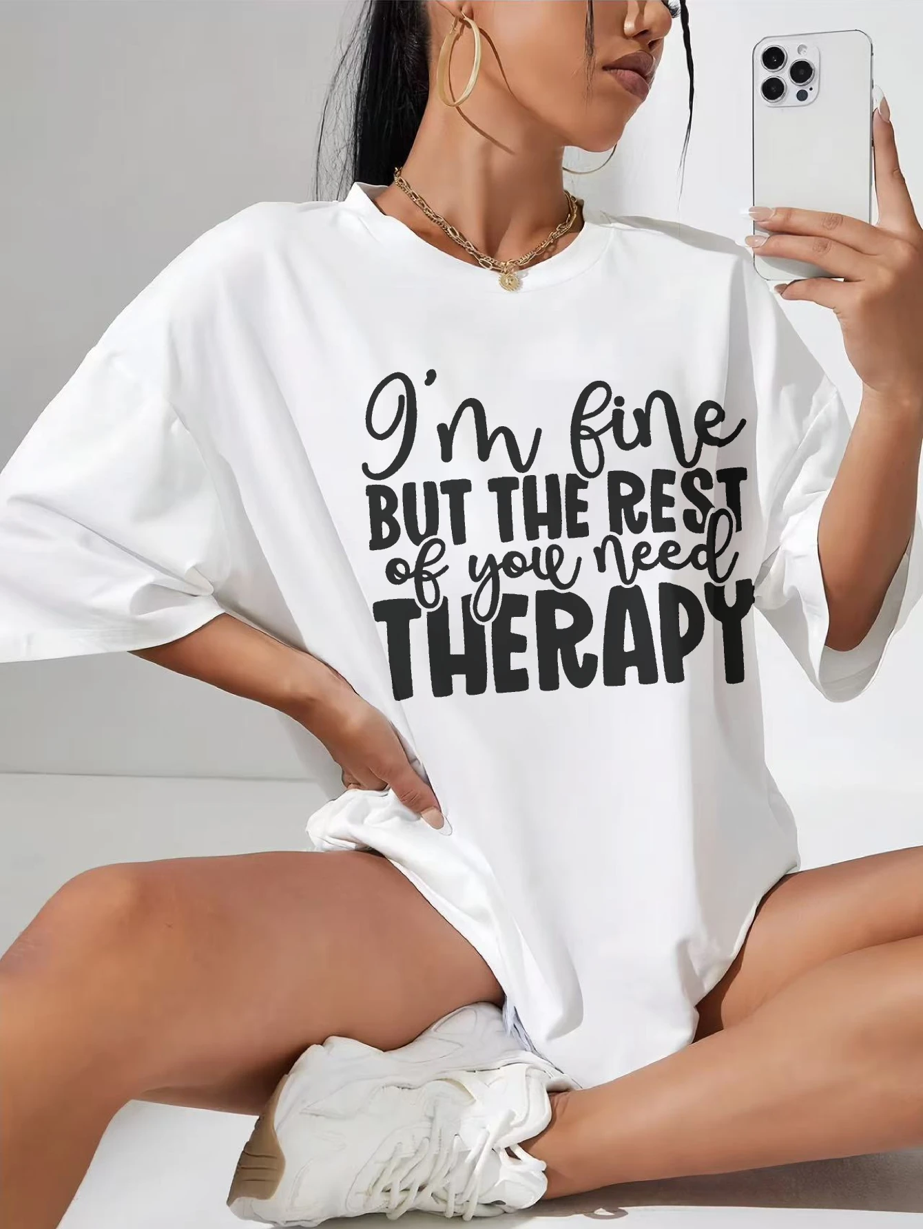 

I'm Fine But The Rest Of You Need Therapy Белая женская футболка из мягкого хлопка идеально подходит для беременных Удобная летняя одежда