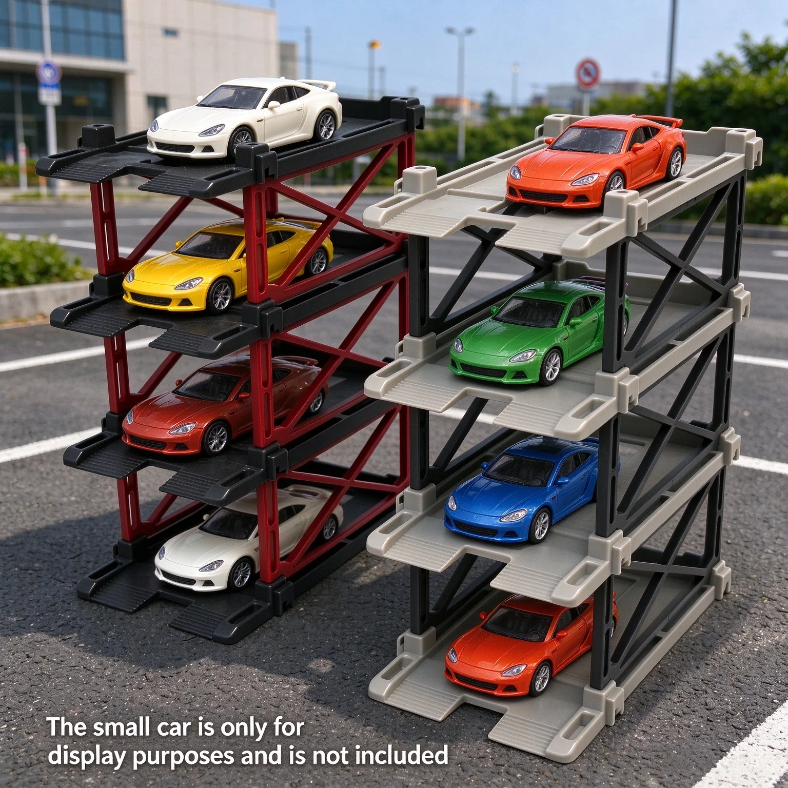 1:64 Diecast Model Car Display Rack, Stackable Modular Parking Stand, Double Deck Storage Shelf with X-Brace for Collectors 14+