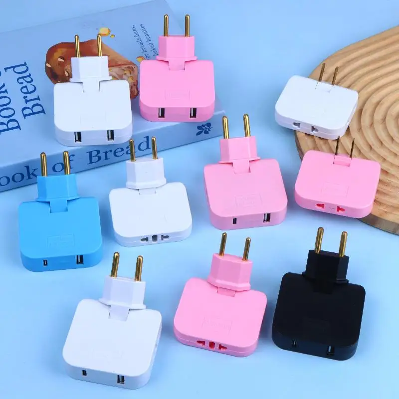 Portable EU Socket Converter 180° Rotatable Travel Power Adapter Plug for Business Vacation Home Use