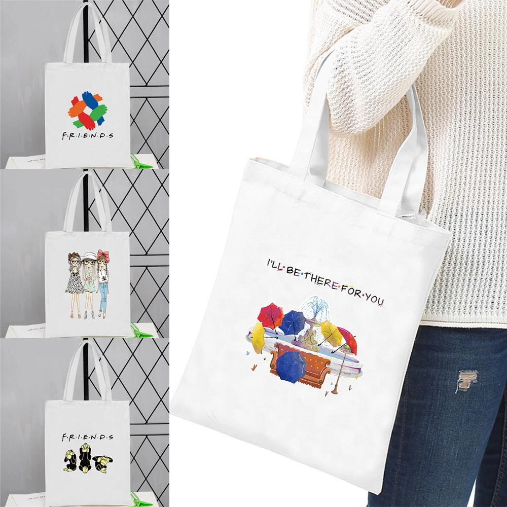 

Single Shoulder Canvas Bag Durable Pouch Eco-friendly Shopping Bags Large Capacity Canvas Storage Pack Friends Series