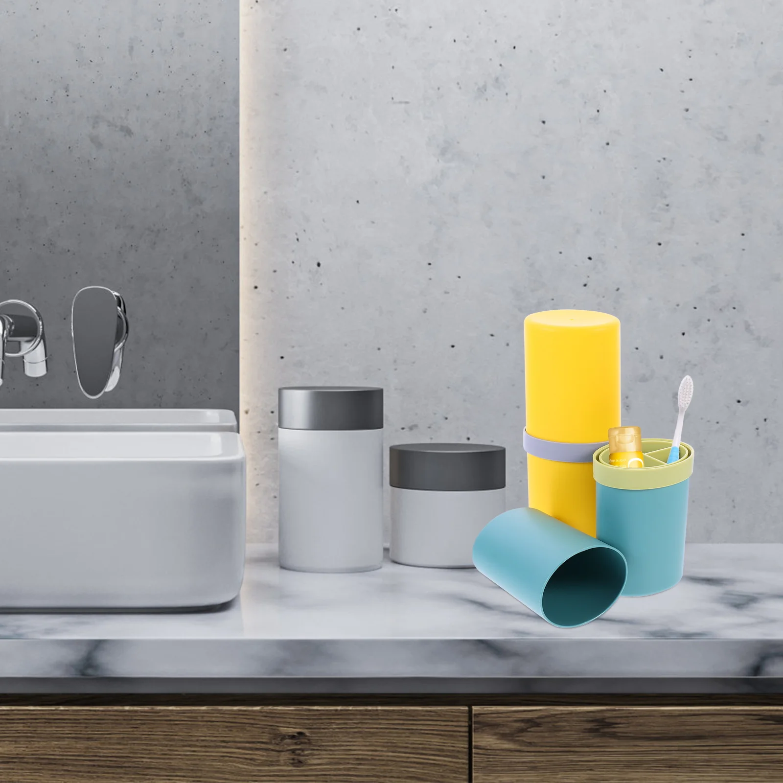 2 قطعة صندوق تخزين مادة Pp المحمولة كوب السفر المنظم لفرشاة الأسنان معجون الأسنان متعددة الوظائف كوب لفرشاة الأسنان مانعة للتسرب #2